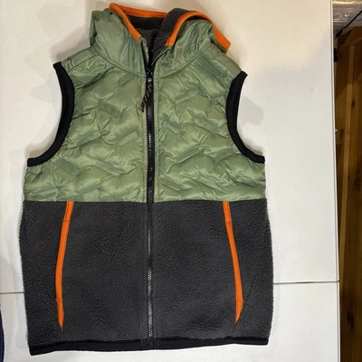 Old Navy Boys Size M (8) Hooded Puffer Sherpa Hybrid Zip Vest Green Gray Warm - Image 1 of 4