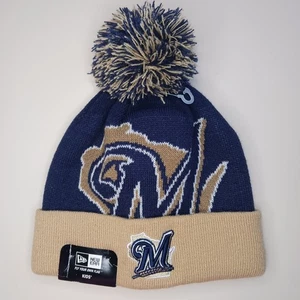 Milwaukee Brewers New Era KIDS Winter Hat Cap Beanie Cuff Knit Pom MLB Blue - Picture 1 of 16