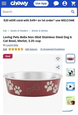 Cuencos antideslizantes de comida para mascotas Loving Pets Bella con huellas de patas Foto 1 de 4