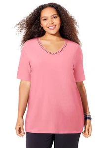 Catherines Women's Plus Size Suprema Crochet V-Neck Tee - Picture 1 of 37