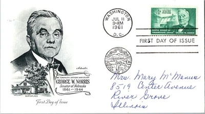 US FDC Scott #1184 Senator George Norris Nebraska Artmaster c1961 - Image 1 of 3
