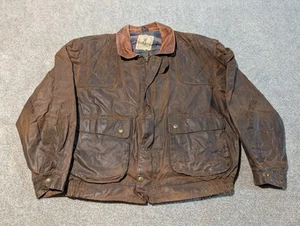 Vintage Browning Jacket Mens Large Brown Waxed Cotton Canvas Leather Trim Coat - Picture 1 of 19