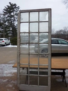 c1890-1900 HUGE porch WINDOW frame PANEL 21 panes OLD glass crackled paint 99"h - Picture 1 of 11
