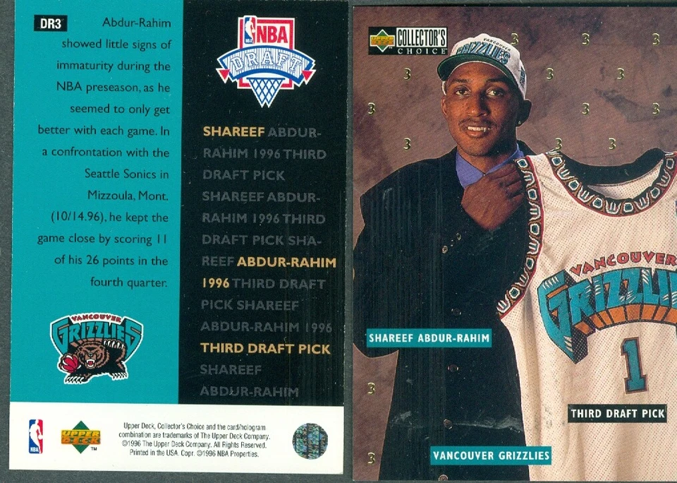Shareef Abdur Rahim 1996-97 Upper Deck CC NBA Rookie Draft Trade Card DR3 NM - Image 1 of 1
