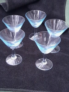 Vintage Art Deco Pale Blue Glass 60ml Martini Cocktail Liqueur Set Of 5 Glasses - Picture 1 of 6