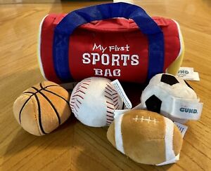 Gund My First Sports Bag w/Plush Football Baseball Basketball & Soccer Ball C7