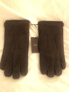 NWT New Suede Leather Gloves Shearling Chocolate Brown L - Picture 1 of 8