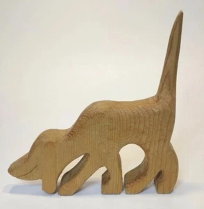 Dog Carved Wood Sculpture 5in Hound Dog Handmade Figurine - Picture 1 of 10