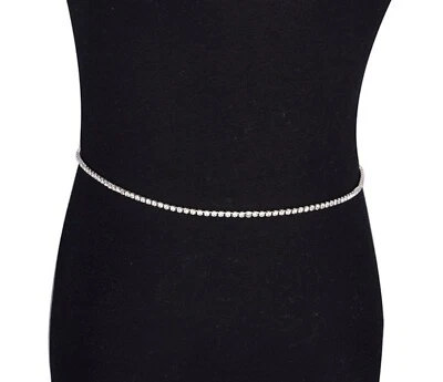 Women Narrow Thin Slim Skinny Metal Gold silver Crystal Bling Waist Belt Chain - image 1 of 4