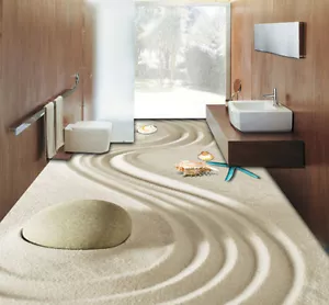 3D Sand Beach Stone Seastar Floor Mural Photo Flooring Wallpaper Home Wall Decal - Picture 1 of 9