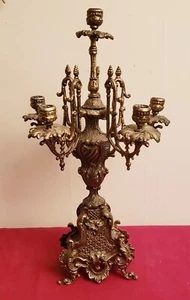 Antique/Vintage Guilt Bronze/ Brass Ornate 6 Point Shield Look Candelabra - Picture 1 of 17