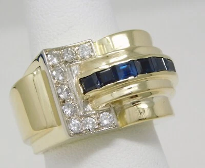Anillo de cóctel de oro amarillo y blanco de 14 kt DIAMANTE Y ZAFIRO talla 7 B6918 Foto 1 de 4