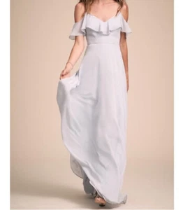 NWT BHLDN Jenny Yoo Mila Dress Size 4 Whisper Chiffon Flutter Sleeve Light Blue - Picture 1 of 5