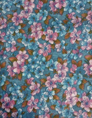 Vintage 40s 50s Floral Fabric 35w Blue - 4 Yards 100% Cotton USA Allvat Print  - Image 1 of 4