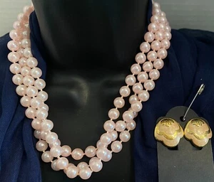 Orecchini Vintage Rosa Smalto Rosa Tono Oro Clip con Collana Fissaggio Perla Finta - Foto 1 di 6