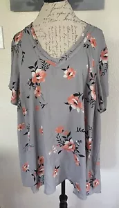 Torrid Grey Georgette Eyelet Trim Pullover Blouse Floral Blouse Size 3(3x) - Picture 1 of 7
