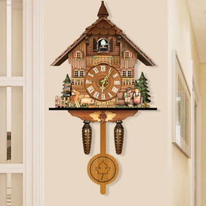 Wooden Cuckoo Wall Clock Singing Clock Vintage Alarm Clock European Style - Picture 1 of 12