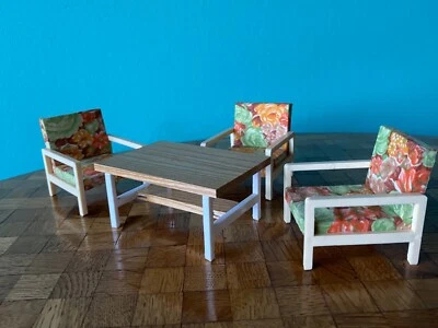 Drei Sessel Tisch Rülke 60er  Puppenstube Puppenhaus 1:12 dollhouse table chair - Bild 1 von 4