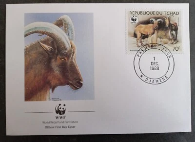 1988 Chad World Wildlife Fund FDC ties 70F Stamp cd N'Djamena - Image 1 of 2