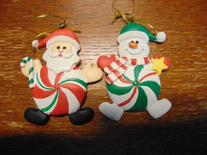 Santa Snowman  Peppermint Candy 2 Ornaments Christmas  #G - Picture 1 of 2
