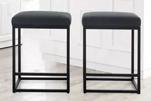 Black Counter Height 24" Bar Stools for Kitchen Counter Backless Modern Set of 2 - Picture 1 of 2