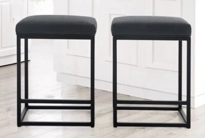Black Counter Height 24" Bar Stools for Kitchen Counter Backless Modern Set of 2 - Image 1 of 2