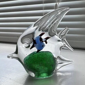 Art Glass Hand Blown Tropical Fish Sculpture Figurine Paperweight Flaw - Picture 1 of 15