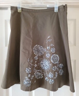 Юбка Mexx хаки трапециевидная с подкладкой с цветочной вышивкой размер 10 от 00-х очень хорошее состояние - Изображение 1 из 4