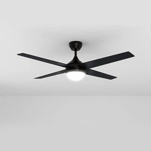 48'' AC Motor Ceiling Fan With Light Remote Ceiling Fans 4 Blades Black - Picture 1 of 20