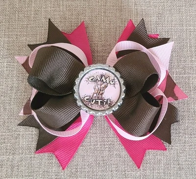 🩷 Arco apilado "Camo Cutie" para niñas hecho a mano rosa camuflaje marrón 4" caza Foto 1 de 4