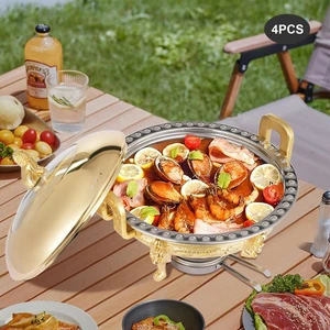 4pcs Chinese Style Chafing Dishes 950ml Round Stainless Steel For Home Parties - Picture 1 of 11