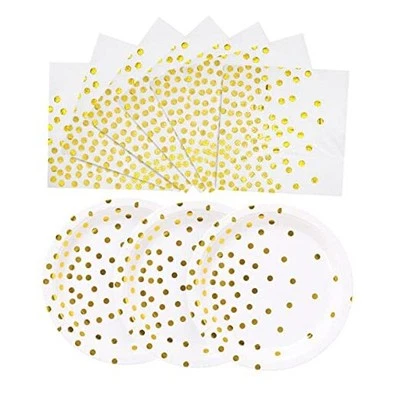 Platos y Servilletas Dorados 200Pack-100 x 9inch Platos de Papel & Clásico-200PCS Blanco Foto 1 de 4