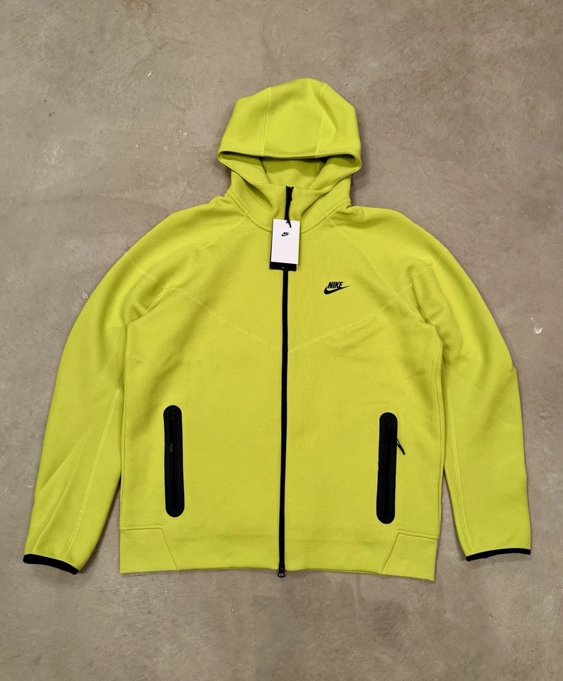 Nike Hoodie Mens 4XL Tall Yellow Green Full Zip Tech Fleece FB7921-357