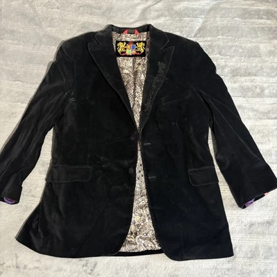 Robert Graham Velvet Blazer Mens Size 46 Black 2 Button Bold Lining Sport Coat - Image 1 of 4