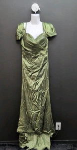 Lavetir Off The Shoulder Side Split Ruched Sheath Long Dress Size 6 Olive Green - Picture 1 of 10