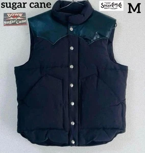 Sugar Cane Down Vest Black Leather Quilted M Japan Made Vintage - Picture 1 of 12