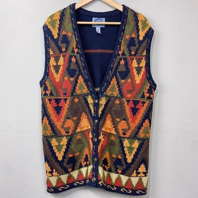 Vintage Cambridge Dry Goods Sweater Vest Size L Southwestern Aztec Knitted Silk - Image 1 of 4
