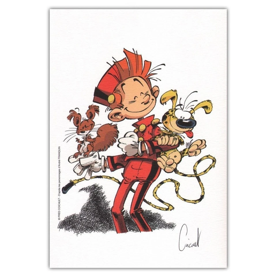 Ex-libris Offset Hommage à Franquin Spirou signé par Coicault (14,5x21cm) - Photo 1/1