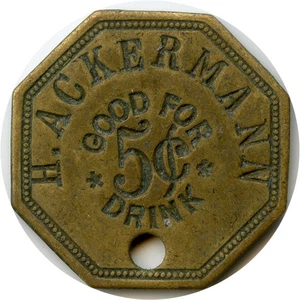 Unbekannter Maverick H. Ackermann Bar Saloon Incuse Getränk Handelsmedaille Wilcox-Hersteller - Bild 1 von 2