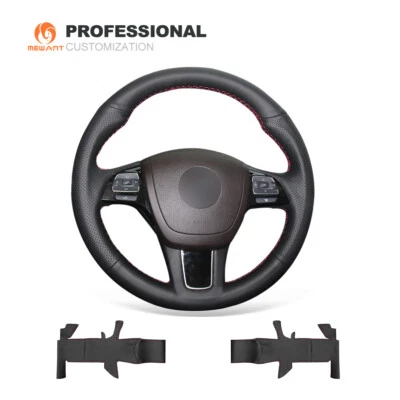 Hágalo usted mismo Cubierta de volante de coche de cuero negro para Volkswagen VW Touareg 2011-2017 Foto 1 de 4