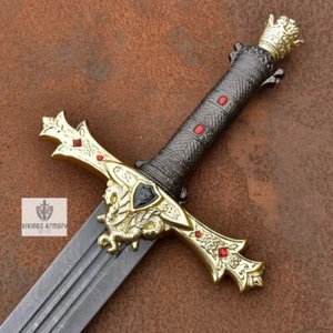 Hand Forged Damascus Steel Knights  Excalibur  Crown Sword With  Sheath GIFT  - Picture 1 of 3