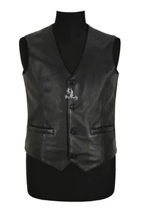 Mens Leather Waistcoat Vest Black Party Fashion Stylish Napa Leather Vest - Picture 1 of 5