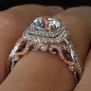 Women 925 Silver Plated Wedding Ring Gorgeous Cubic Zircon Jewelry Gift Sz 6-10 - Picture 1 of 8