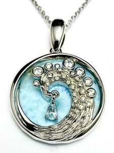 Colgante P7934 Natural Caribe Larimar 25mm Redondo Plata de Ley "Onda" - Imagen 1 de 2