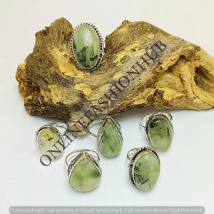Awesome Prehnite Gemstone 925 Sterling Silver Plated Wholesale Design Lot Ring - Picture 1 of 3