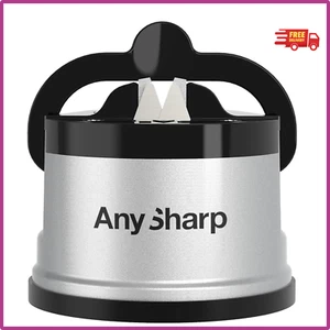 Any Sharp Knife Sharpener, Hands-Free Safety, Power Grip Suction, Silver - Picture 1 of 7