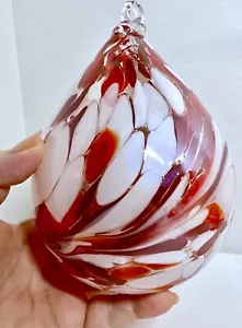 Übergroßer mundgeblasener Weihnachtsschmuck aus Glas rot & weiß in Tropfenform - Bild 1 von 16