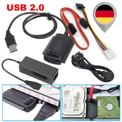 DE Festplattenfestplatte USB IDE/SATA 2.0 HDD 2.5/3.5 Adapter 480Mb/s SSD NEU - Bild 1 von 4