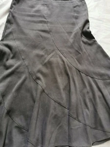 Women Clothes NEXT FLARE OFFICE PARTY LONG GREY SUEDETTE swirl SKIRT size 14 - Picture 1 of 3