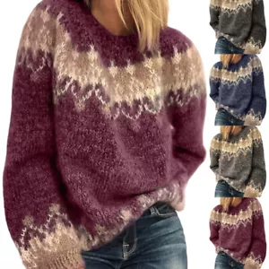 Ladies Sweater Long Sleeve Jumper Tops Women Knitwear Work Winter Warm Pullover - Picture 1 of 15
